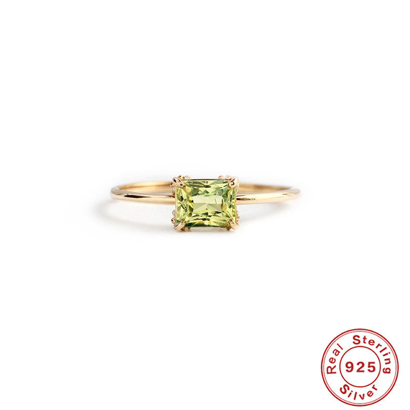 Classic Square Diamond Emerald Ring in 925 Silver