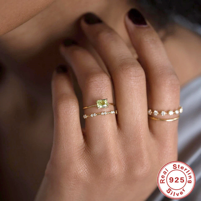 Classic Square Diamond Emerald Ring in 925 Silver