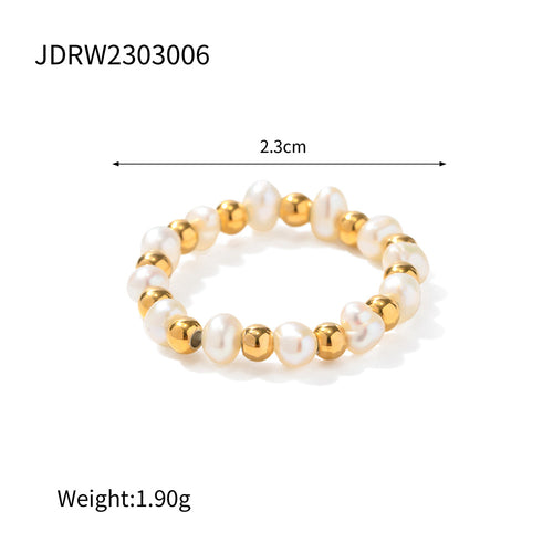 18K Gold Pearl Stretch Beads Women's Ring